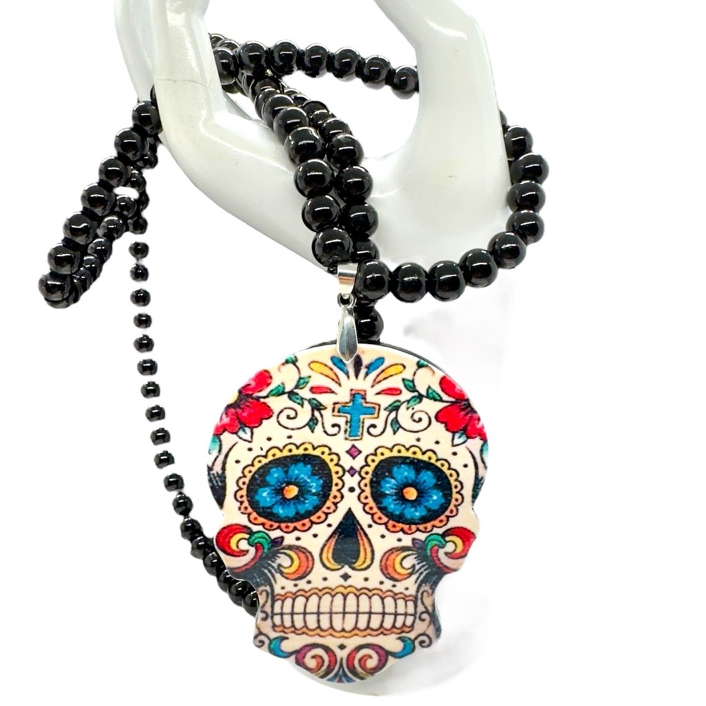 Acrylic Bead & Sugar Skull Necklace/ Accessory - Picture 4 of 9